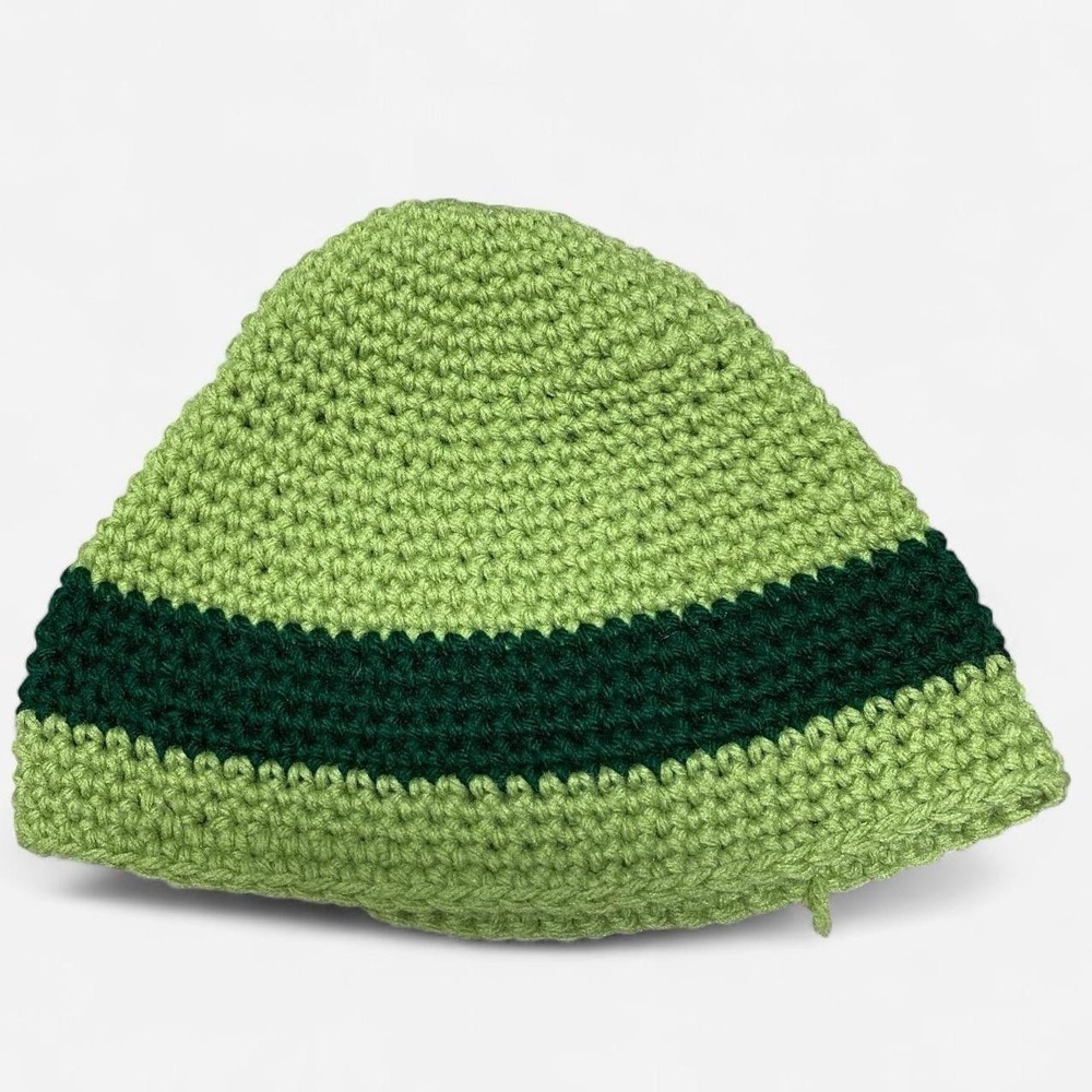 Vintage handmade lime and dark green stripped beanie